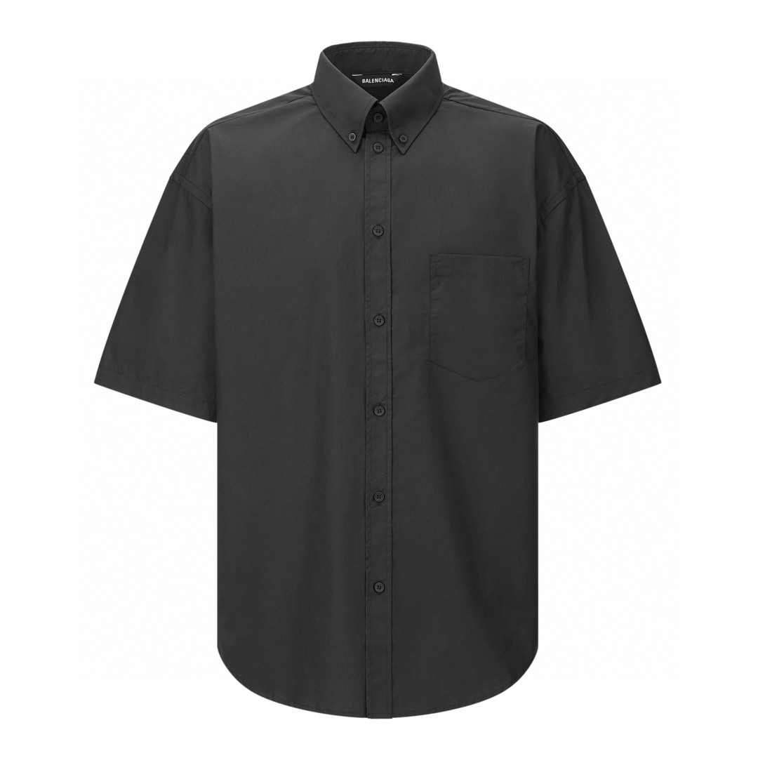 Balenciaga 巴黎世家 黄胶带 后背字母logo印花 衬衫 短袖 夏季 黑色 738761TNM601000