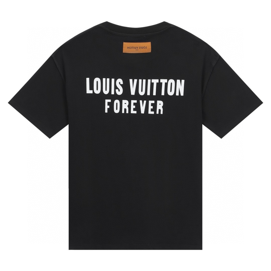 LOUIS VUITTON 路易威登 假口袋字母印花 短袖 圆领 T 恤 上衣 夏款 男女同款 黑色