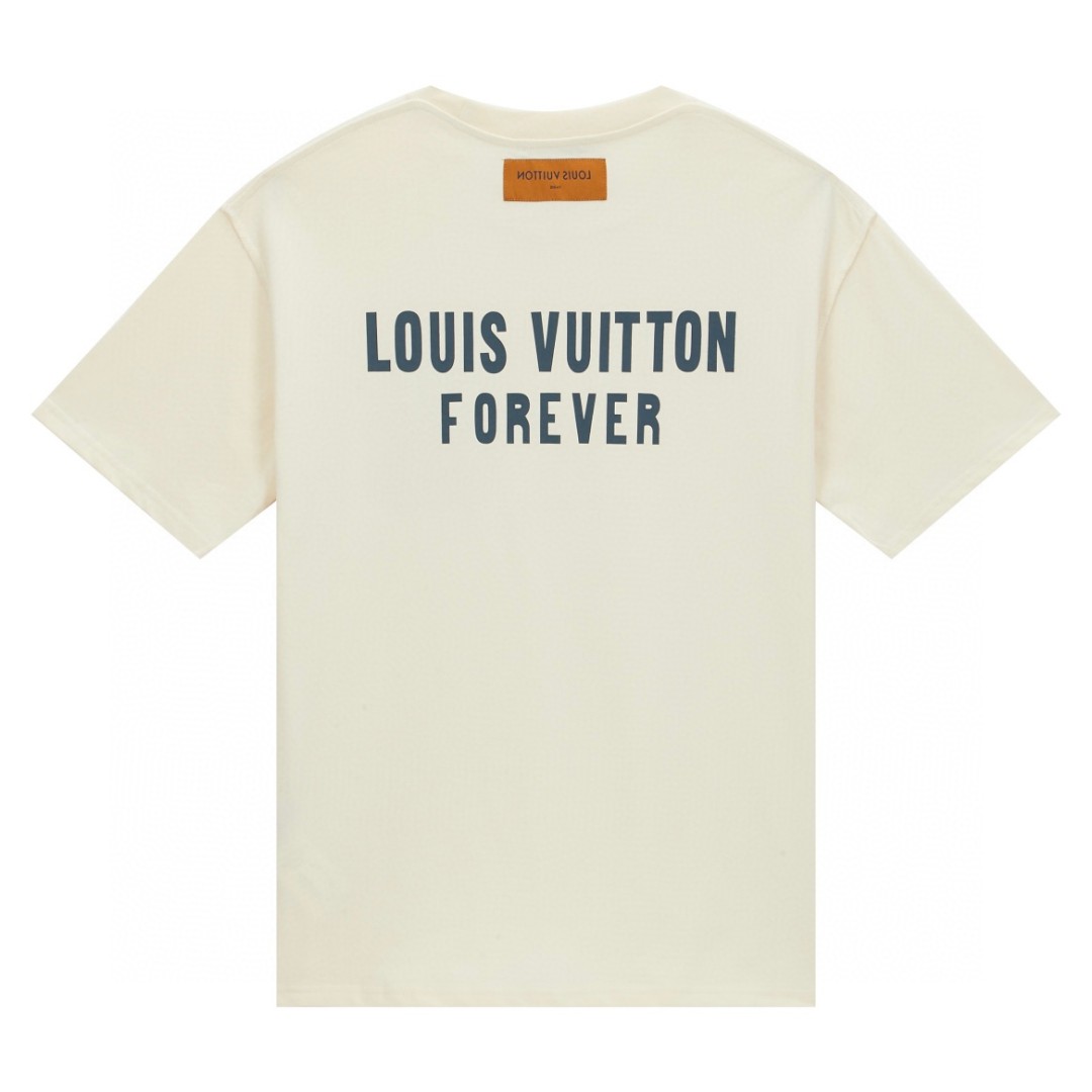 LOUIS VUITTON 路易威登 假口袋字母印花 短袖 圆领 T 恤 上衣 夏款 男女同款 米色