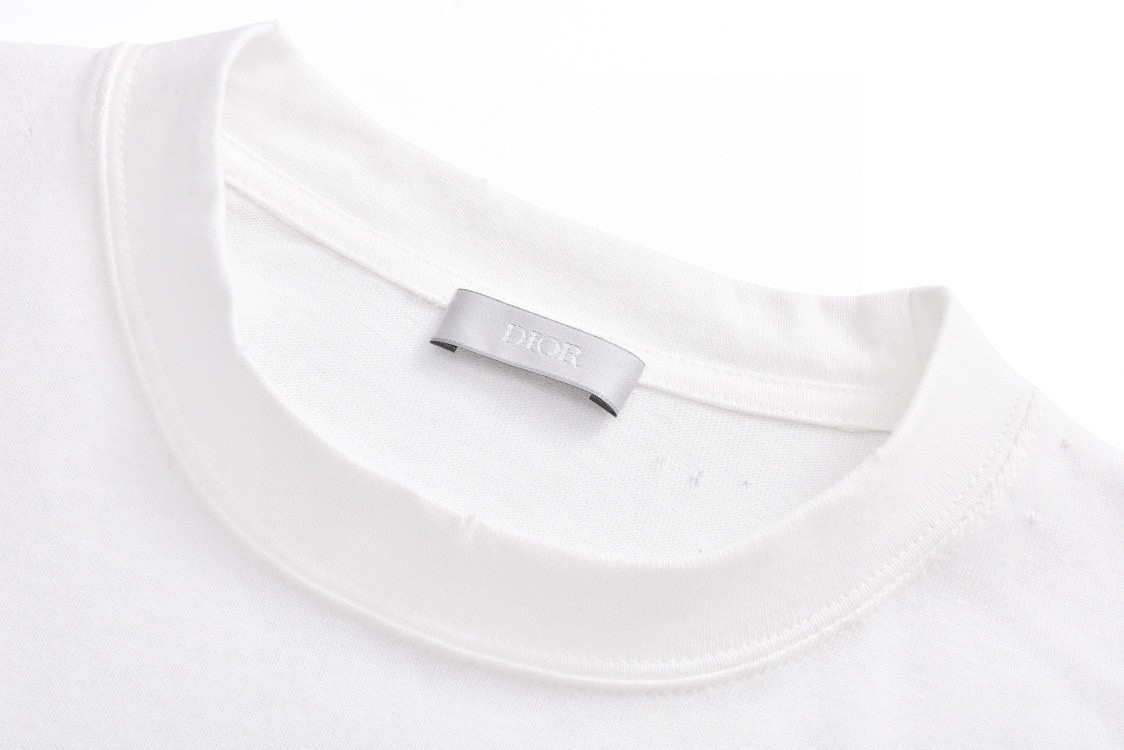 DIOR 迪奥 FW23 Logo字母印花破洞纯色 圆领 T恤 短袖 夏季 男女同款 白色 343J636A0849-C088