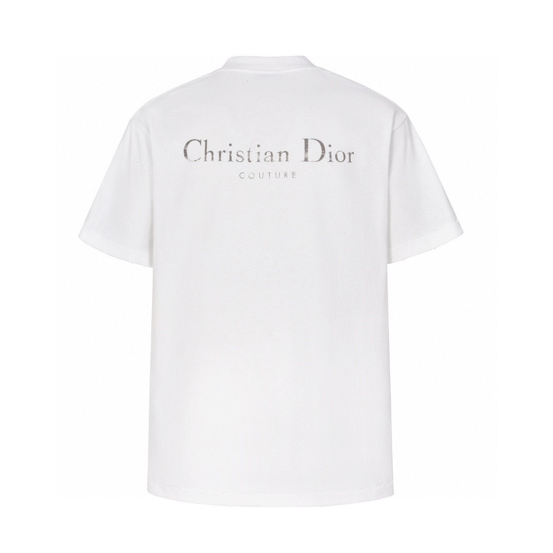DIOR 迪奥 FW23 Logo字母印花破洞纯色 圆领 T恤 短袖 夏季 男女同款 白色 343J636A0849-C088
