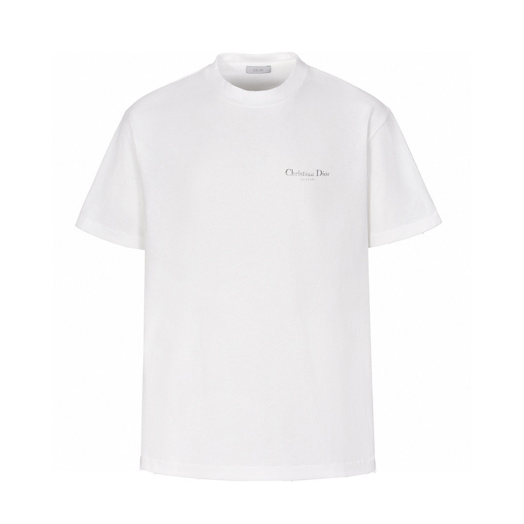 DIOR 迪奥 FW23 Logo字母印花破洞纯色 圆领 T恤 短袖 夏季 男女同款 白色 343J636A0849-C088
