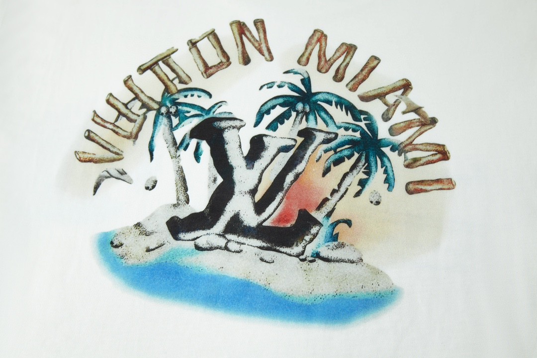 LOUIS VUITTON 路易威登 迈阿密限定 椰树印花 短袖 圆领 T 恤 上衣 夏款 男女同款 白色 