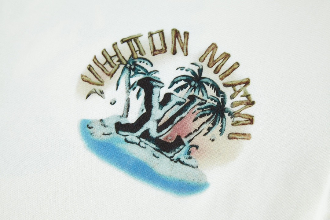 LOUIS VUITTON 路易威登 迈阿密限定 椰树印花 短袖 圆领 T 恤 上衣 夏款 男女同款 白色 