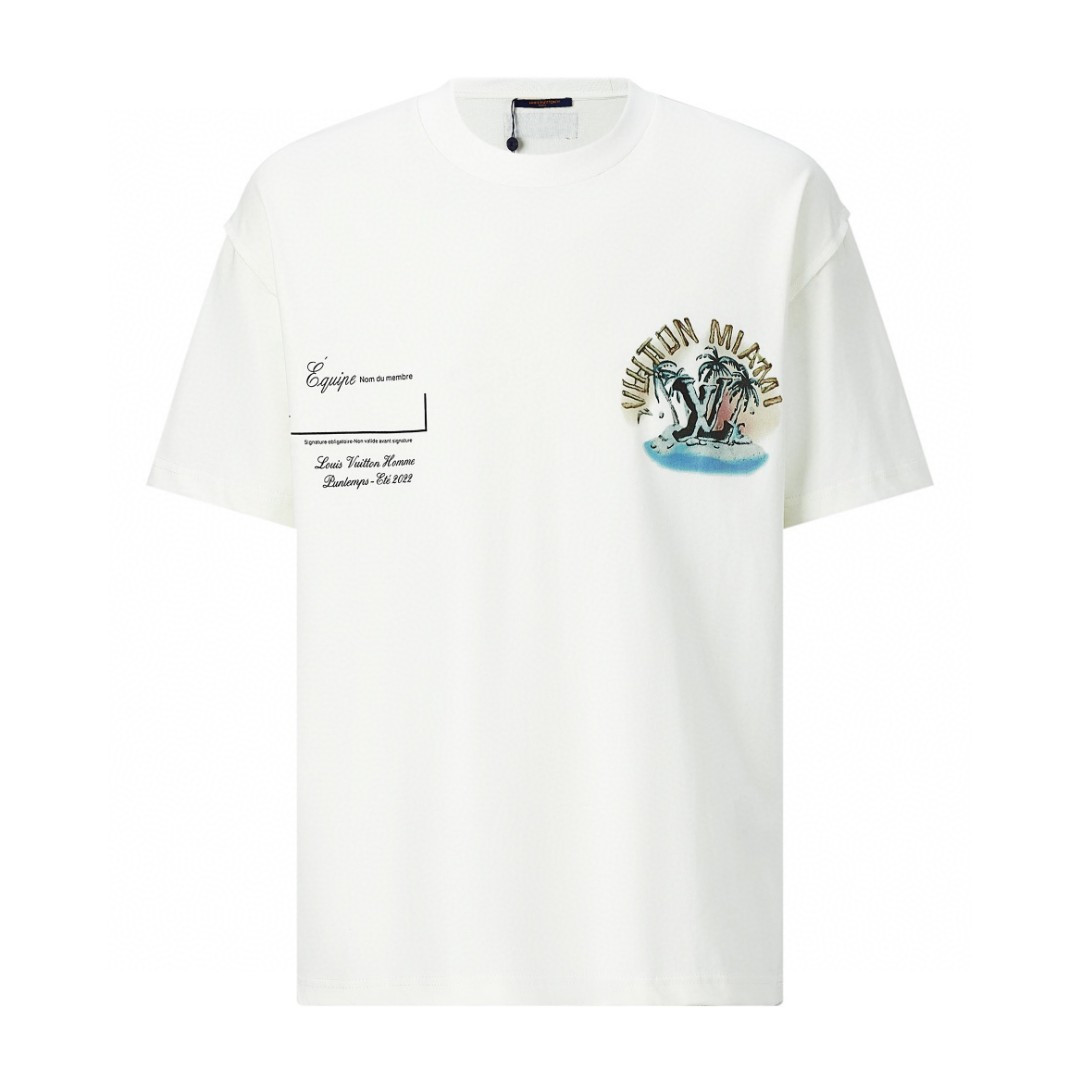 LOUIS VUITTON 路易威登 迈阿密限定 椰树印花 短袖 圆领 T 恤 上衣 夏款 男女同款 白色 