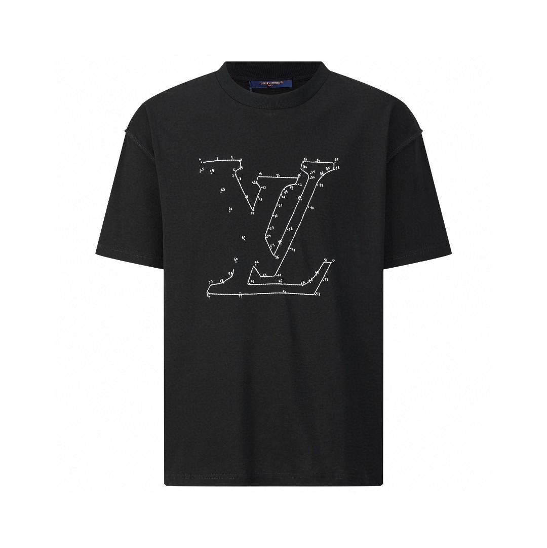 LOUIS VUITTON 路易威登 SS22 针脚印花刺绣 短袖 圆领 T 恤 上衣 夏款 男女同款 黑色 1A83R1