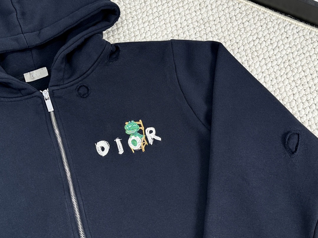 DIOR 迪奥 字母刺绣logo卡通图案 连帽卫衣 外套 秋冬款 海军蓝 413J647A0807-C580