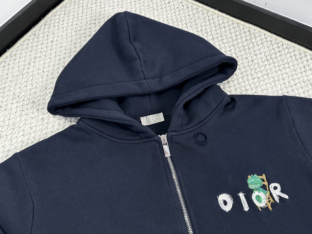 DIOR 迪奥 字母刺绣logo卡通图案 连帽卫衣 外套 秋冬款 海军蓝 413J647A0807-C580