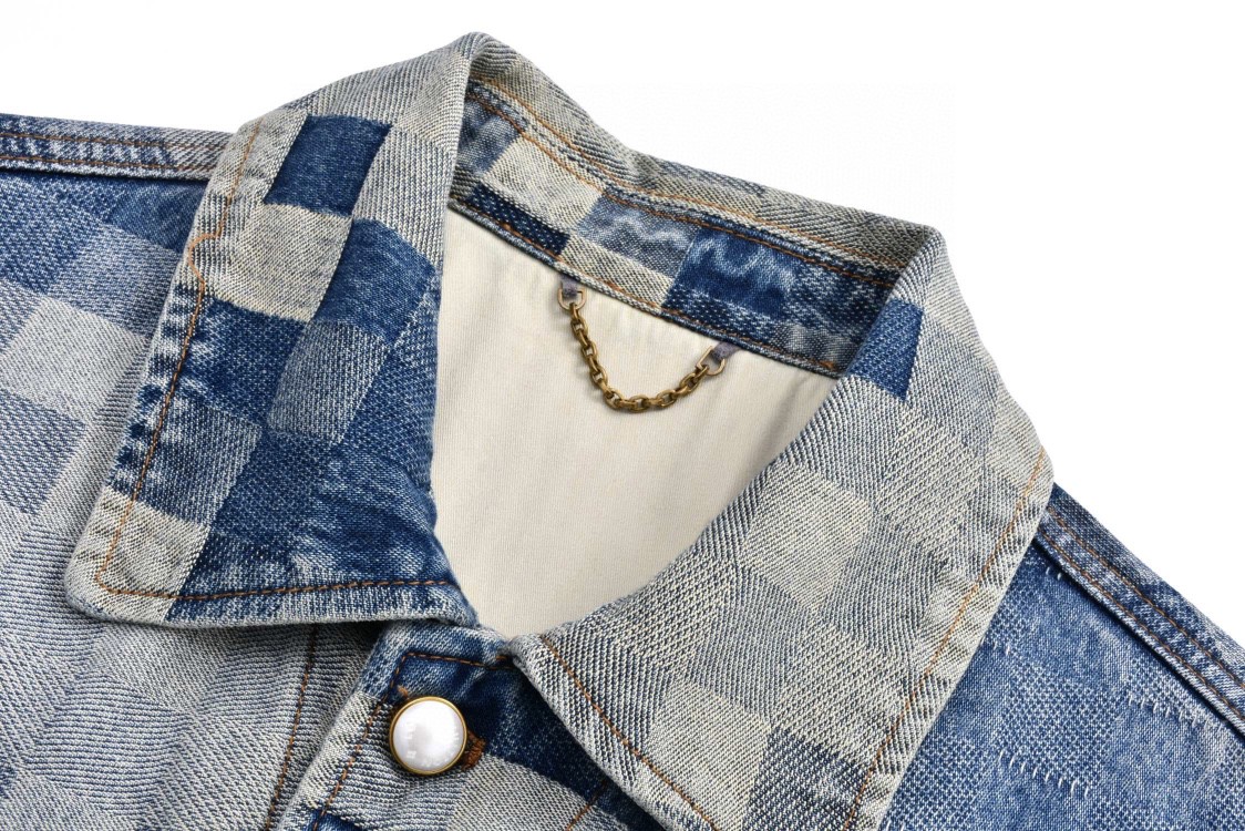 LOUIS VUITTON 路易威登 SS24 菲董联名 马赛克效果翻领牛仔外套 牛仔衣 上衣 夹克 蓝色 1AFHUW