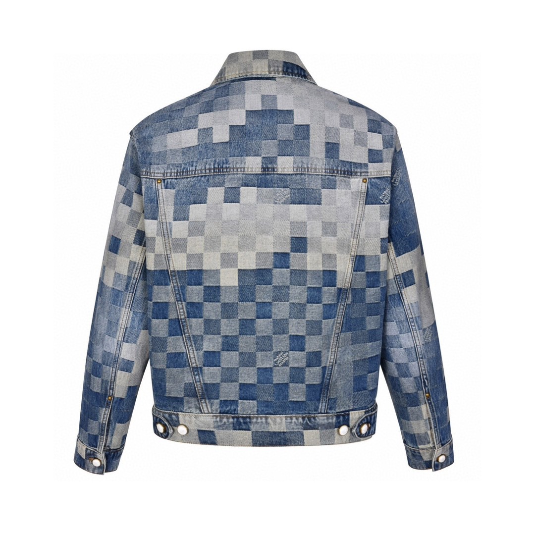LOUIS VUITTON 路易威登 SS24 菲董联名 马赛克效果翻领牛仔外套 牛仔衣 上衣 夹克 蓝色 1AFHUW