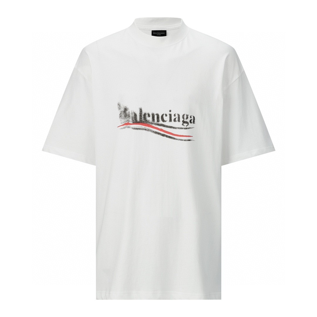 Balenciaga 巴黎世家 模糊溶解字母Logo印花 圆领 短袖 T恤 夏季 白色 764235TQVI59784