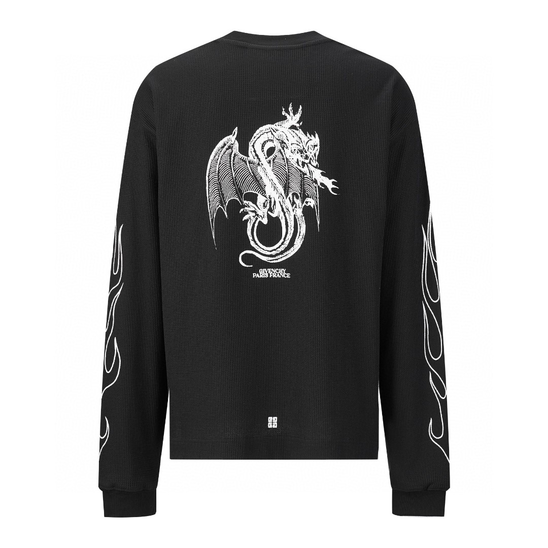 Givenchy 纪梵希 龙年限定 图案刺绣 华夫格卫衣 套头 长袖 秋冬款 黑色 BM71KP3YHT-001