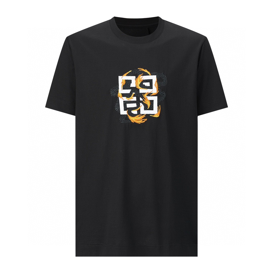 Givenchy 纪梵希 龙年限定 刺绣几何图案 T恤 短袖 套头 夏款 黑色 BM716G3YLV-001