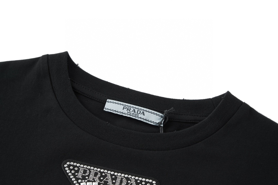 PRADA 普拉达 假日系列 纯色徽标烫钻 圆领 短袖 T恤 黑色 3572AR-12GY-F0002-S-212