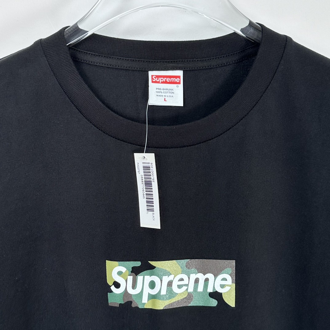 Supreme WEEK17 BOX LOGO TEE 迷彩字母印花 圆领 短袖 T恤 男女同款 黑色 SUP-FW23-245