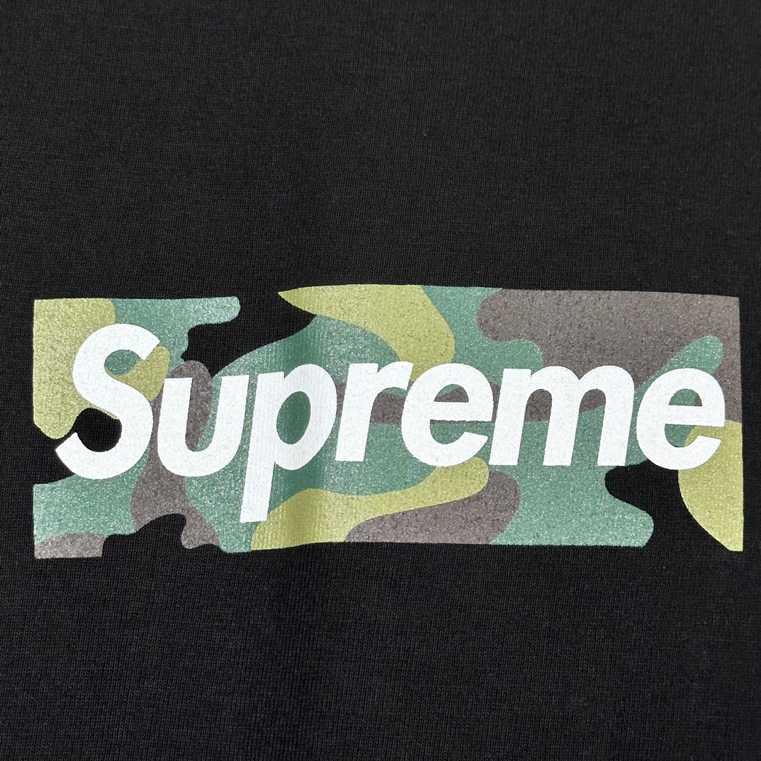 Supreme WEEK17 BOX LOGO TEE 迷彩字母印花 圆领 短袖 T恤 男女同款 黑色 SUP-FW23-245