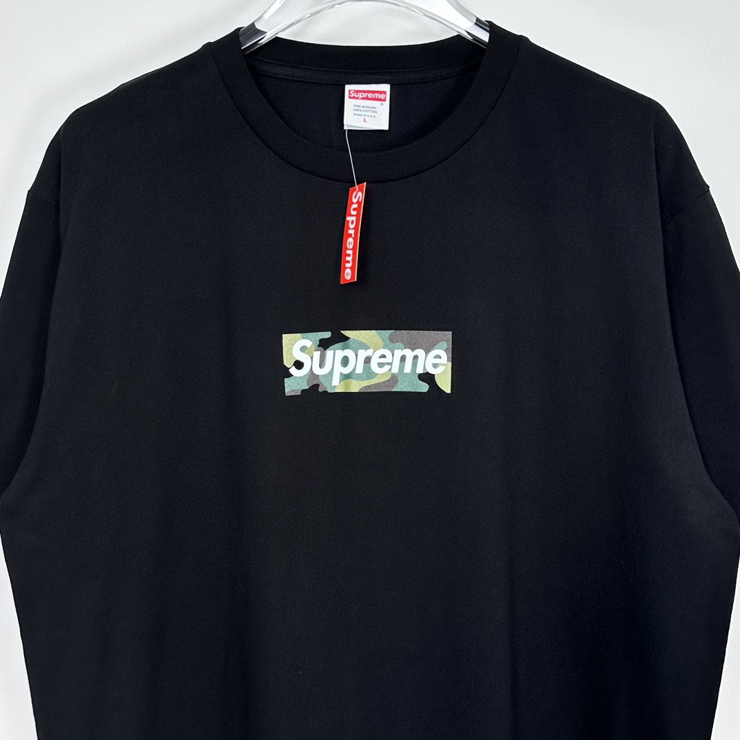 Supreme WEEK17 BOX LOGO TEE 迷彩字母印花 圆领 短袖 T恤 男女同款 黑色 SUP-FW23-245