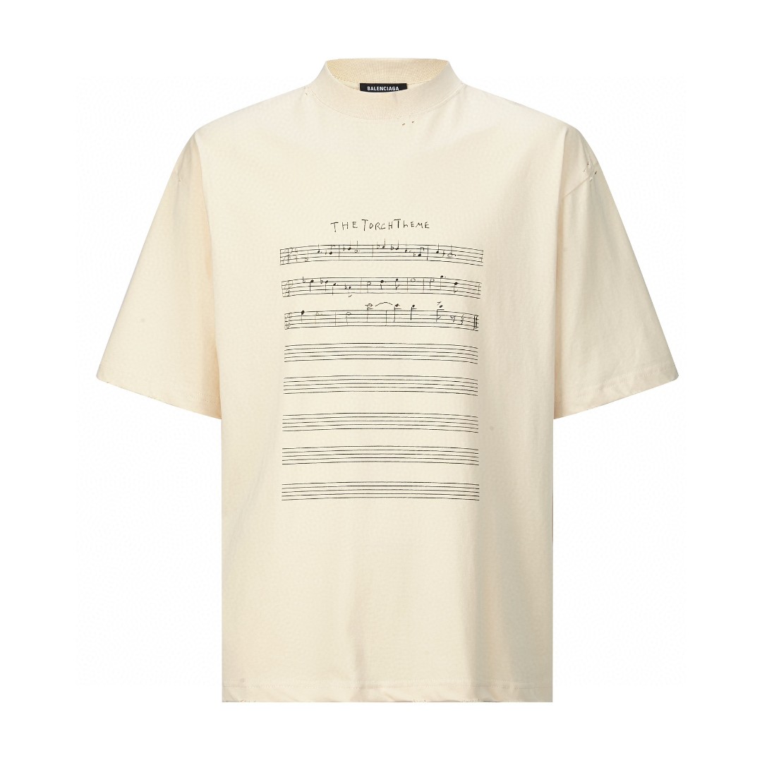 Balenciaga 巴黎世家 乐谱 圆领 短袖 T恤 夏季 米色 694576TMVO59069