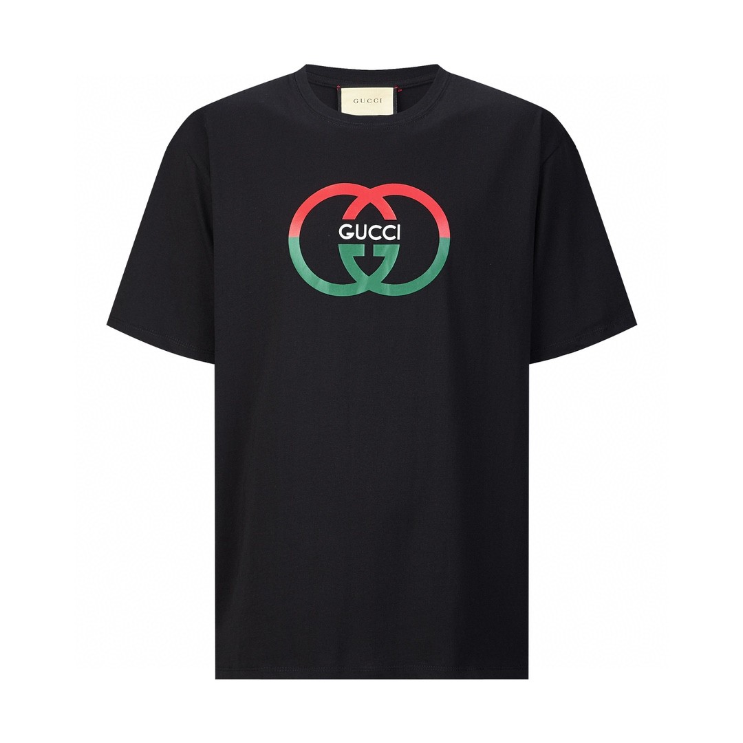 GUCCI 古驰 拼色字母logo印花短袖 T恤 圆领 套头 夏季 黑色 771758-XJF68-1152