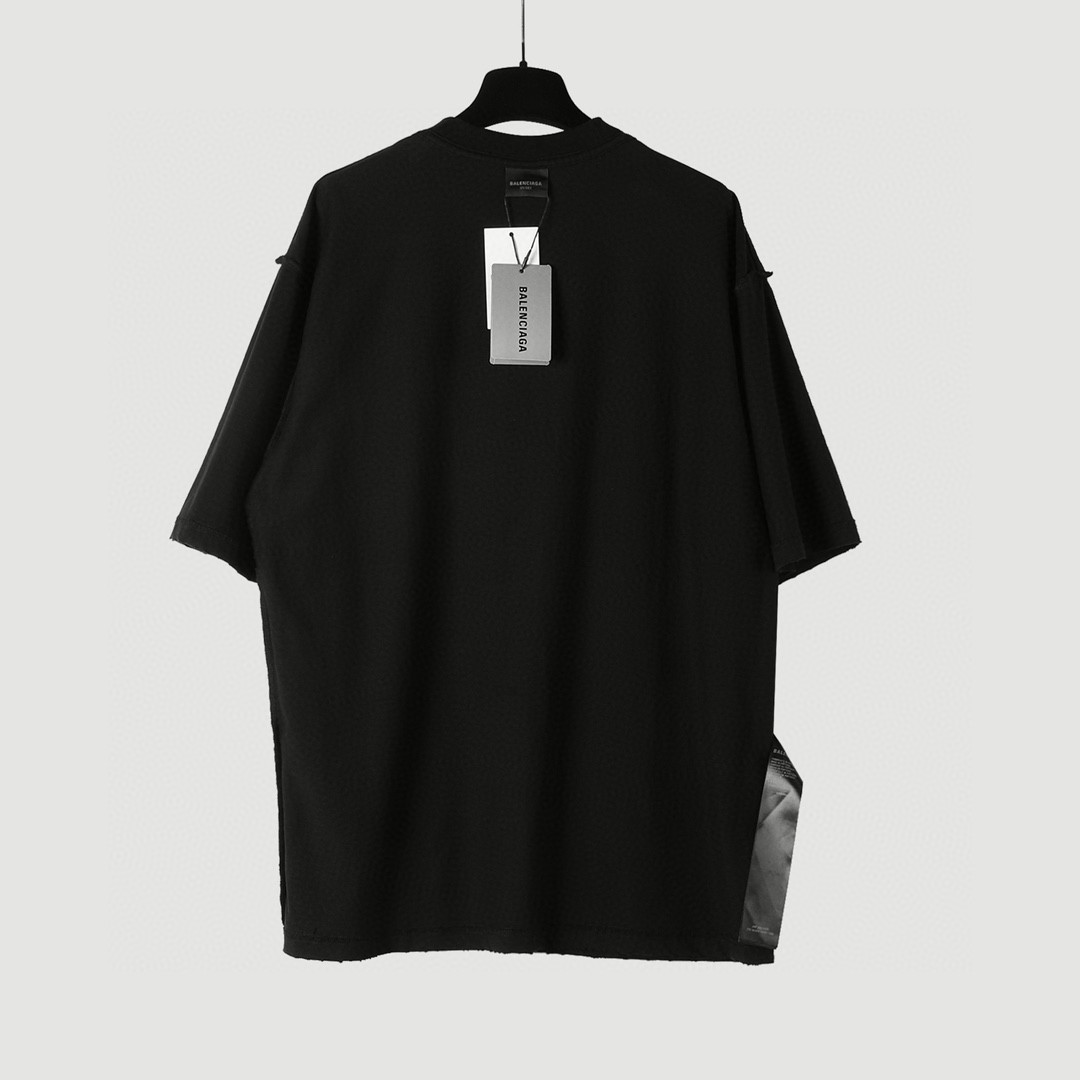 Balenciaga 巴黎世家 火焰字母Logo印花 圆领 短袖 T恤 夏季 黑色 739028TPVN51070