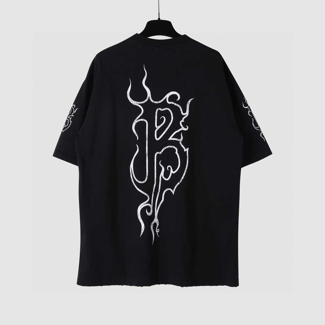 Balenciaga 巴黎世家 火焰字母Logo印花 圆领 短袖 T恤 夏季 黑色 739028TPVN51070