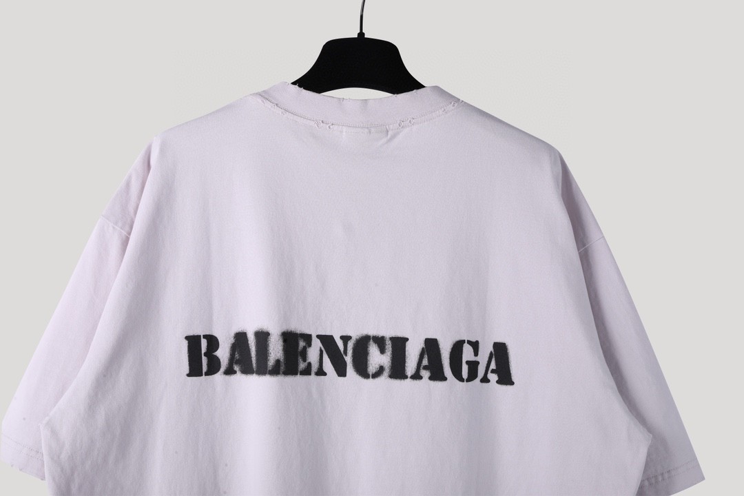 Balenciaga 巴黎世家 模糊字母Logo印花 圆领 短袖 T恤 夏季 白色