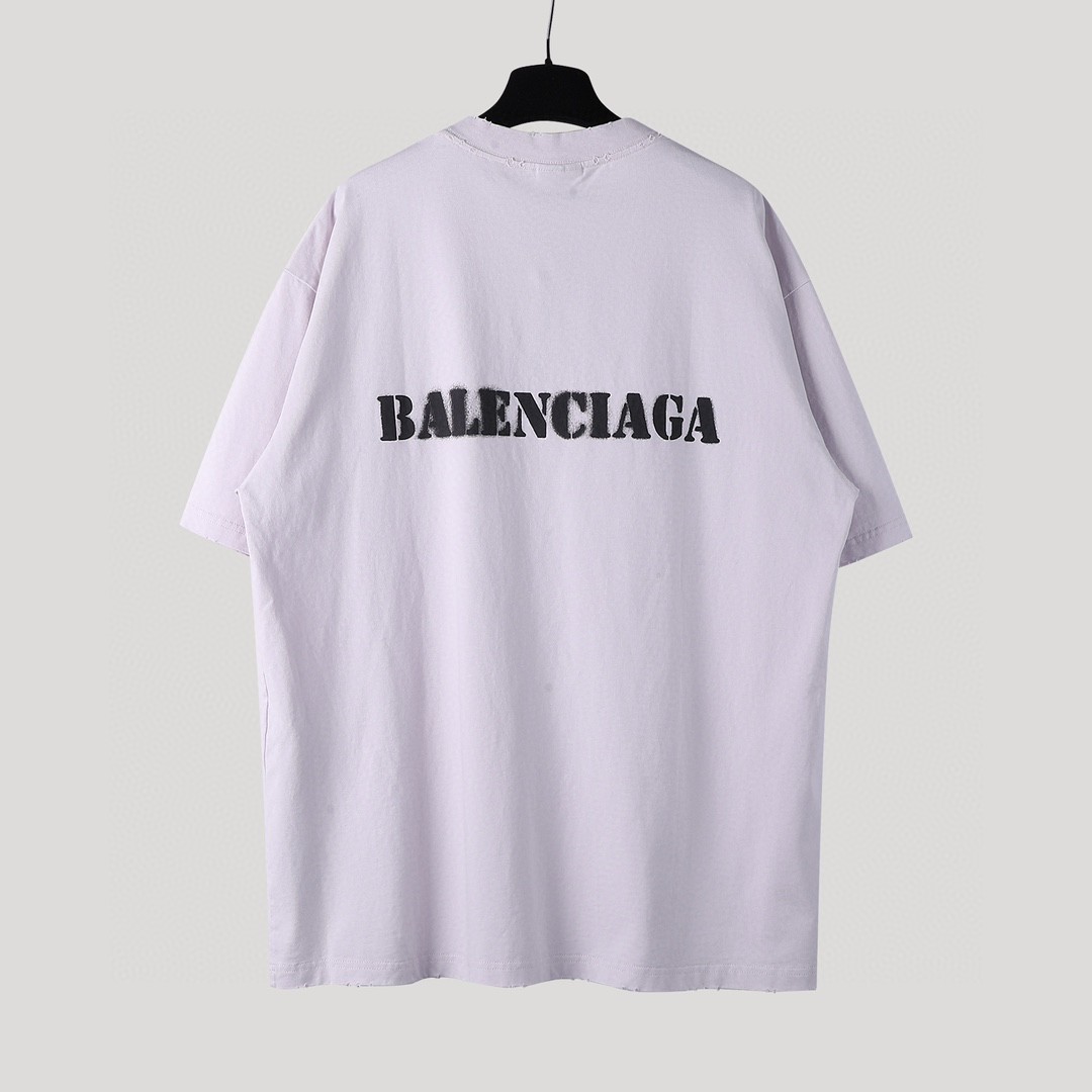 Balenciaga 巴黎世家 模糊字母Logo印花 圆领 短袖 T恤 夏季 白色