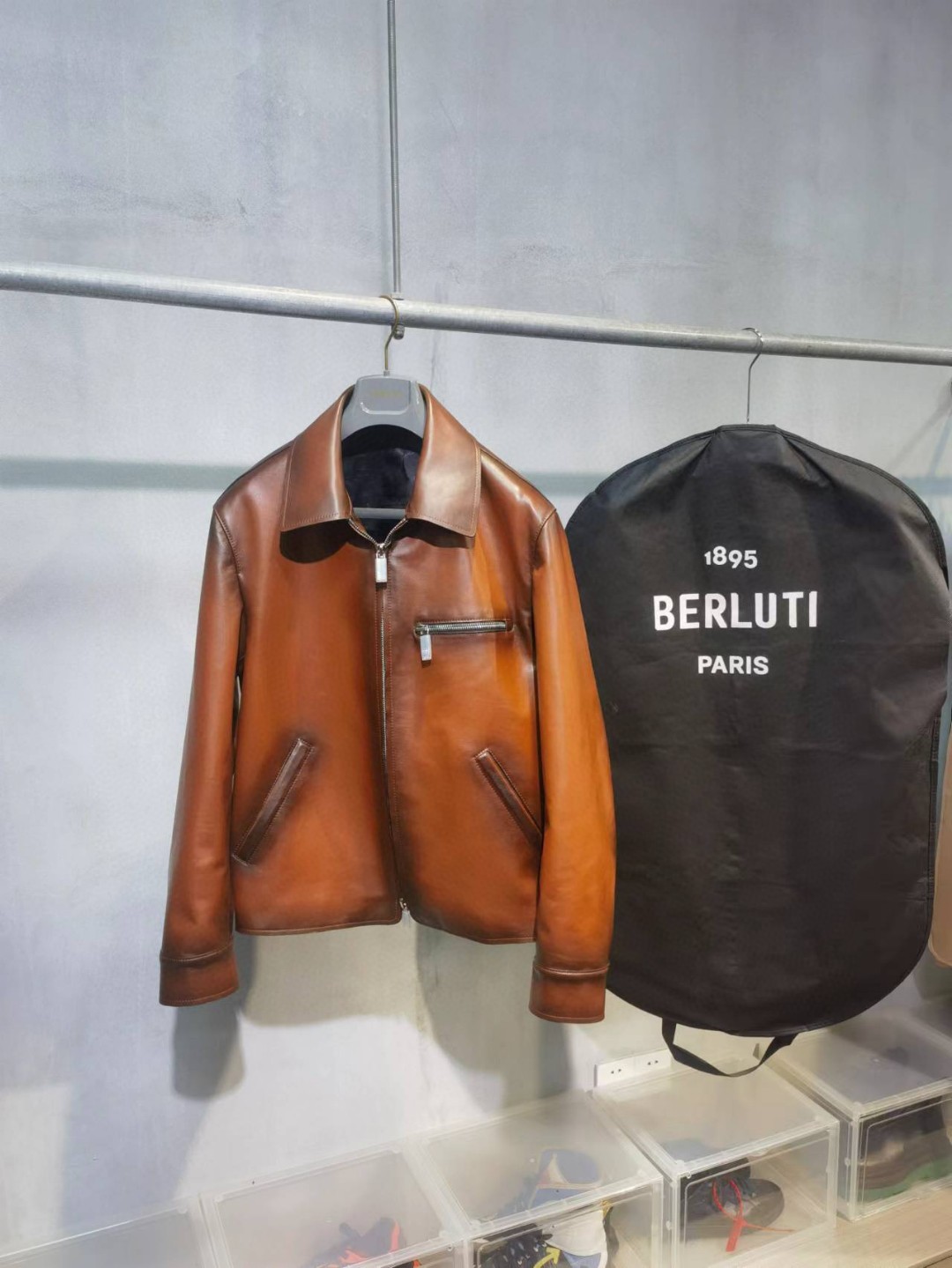 高定系列 Berluti 羊皮拉链夹克 皮衣 外套 长袖 棕色