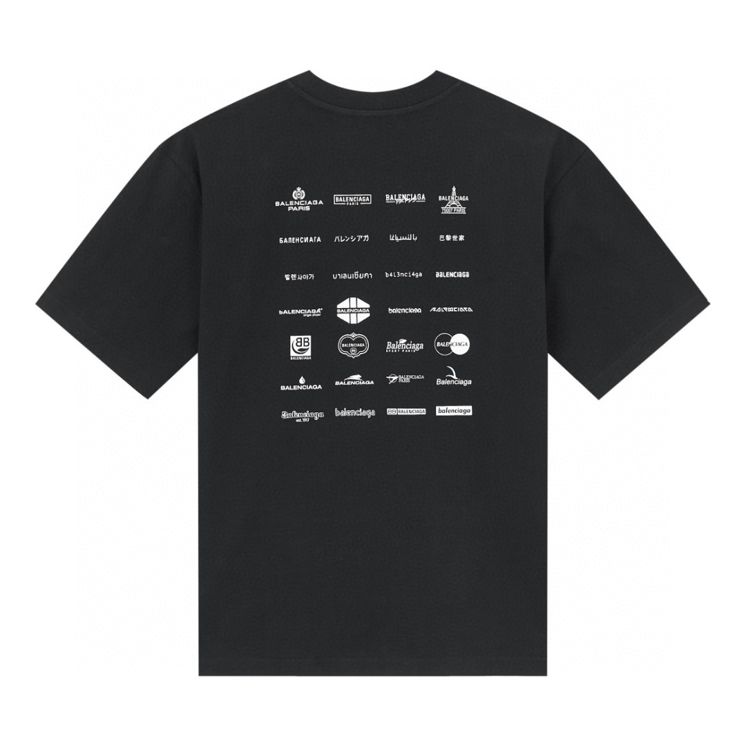 Balenciaga 巴黎世家 标语合集印花 圆领 短袖 T恤 夏季 黑色 712398TNVQ71070