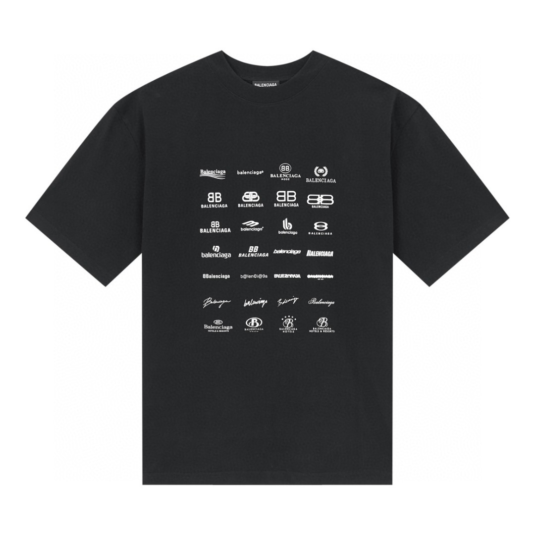Balenciaga 巴黎世家 标语合集印花 圆领 短袖 T恤 夏季 黑色 712398TNVQ71070