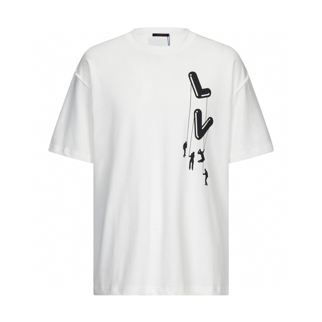 LOUIS VUITTON 伞兵图案印花 短袖 圆领 T 恤 上衣 夏款 白色 1A8P8U