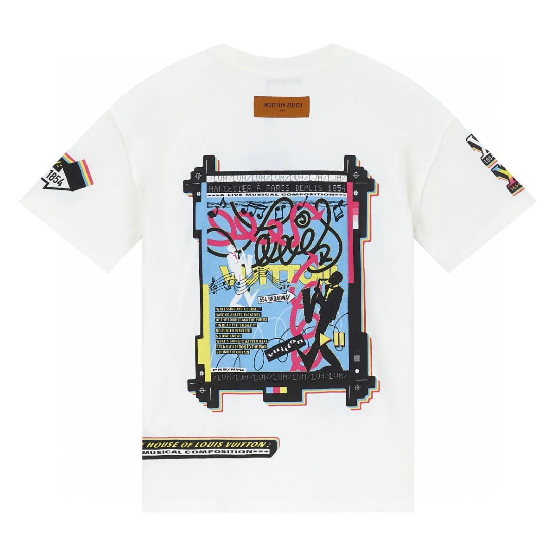 LOUIS VUITTON 乐队海报图案印花 短袖 圆领 T 恤 上衣 夏款 白色 1AATZG