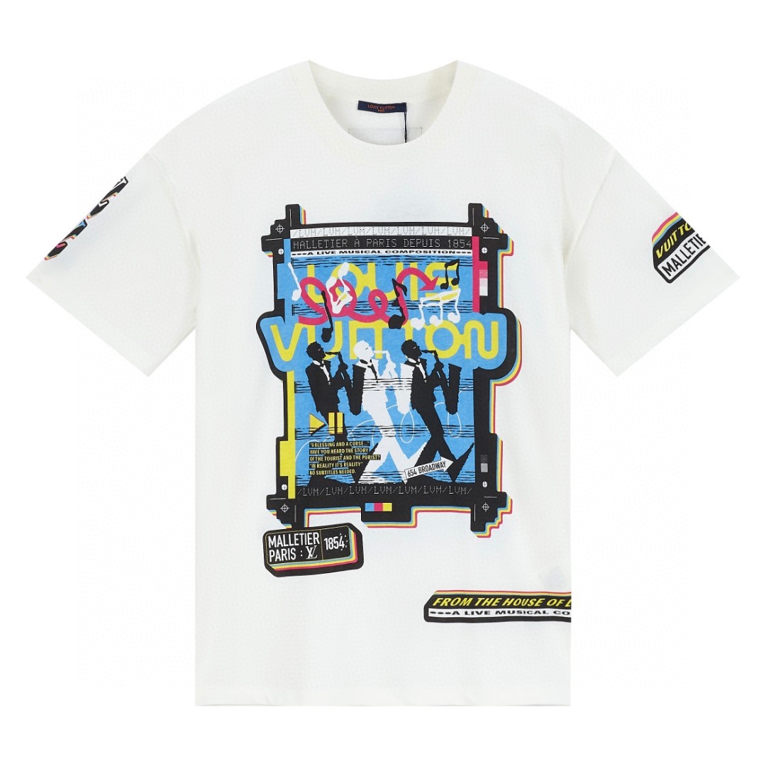 LOUIS VUITTON 乐队海报图案印花 短袖 圆领 T 恤 上衣 夏款 白色 1AATZG