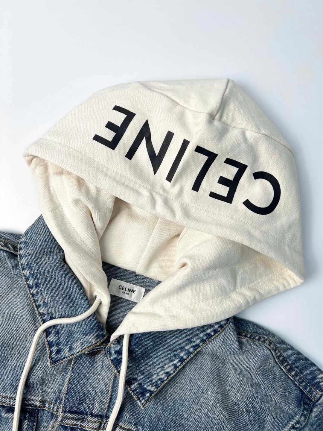 CELINE 赛琳 FW23 水洗单排扣连帽休闲牛仔外套 牛仔衣 长袖 外套 秋冬款 蓝色