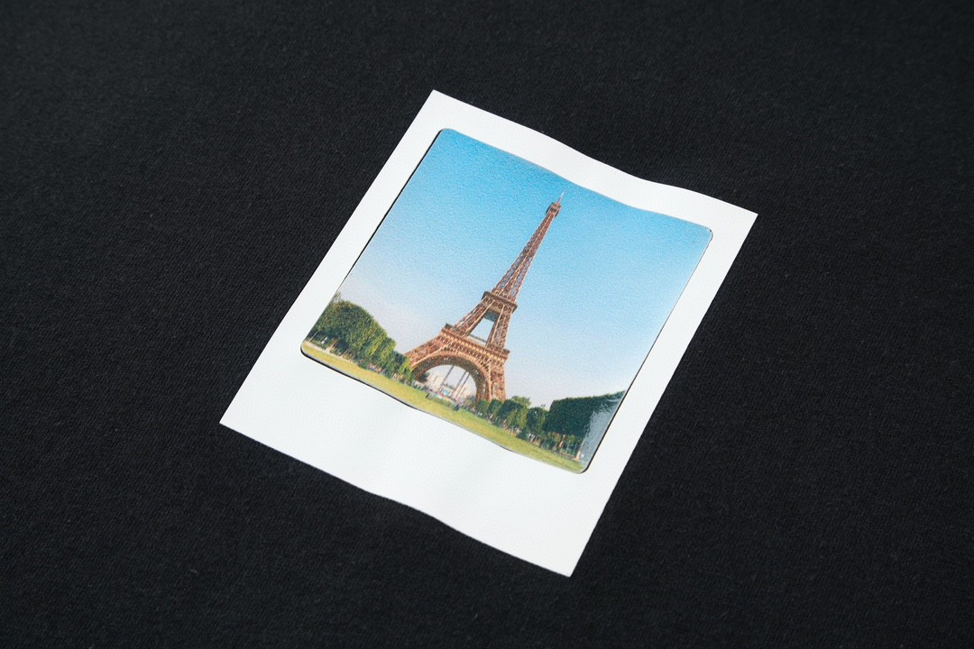 Balenciaga 巴黎世家 拍立得巴黎铁塔图案印花 圆领 短袖 T恤 夏季 黑色 744439TOVC51055