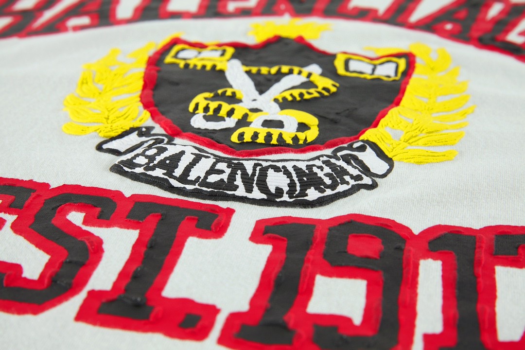 Balenciaga 巴黎世家 剪刀图案字母logo印花 圆领 短袖 T恤 夏季 米白色 739784TOVK19012