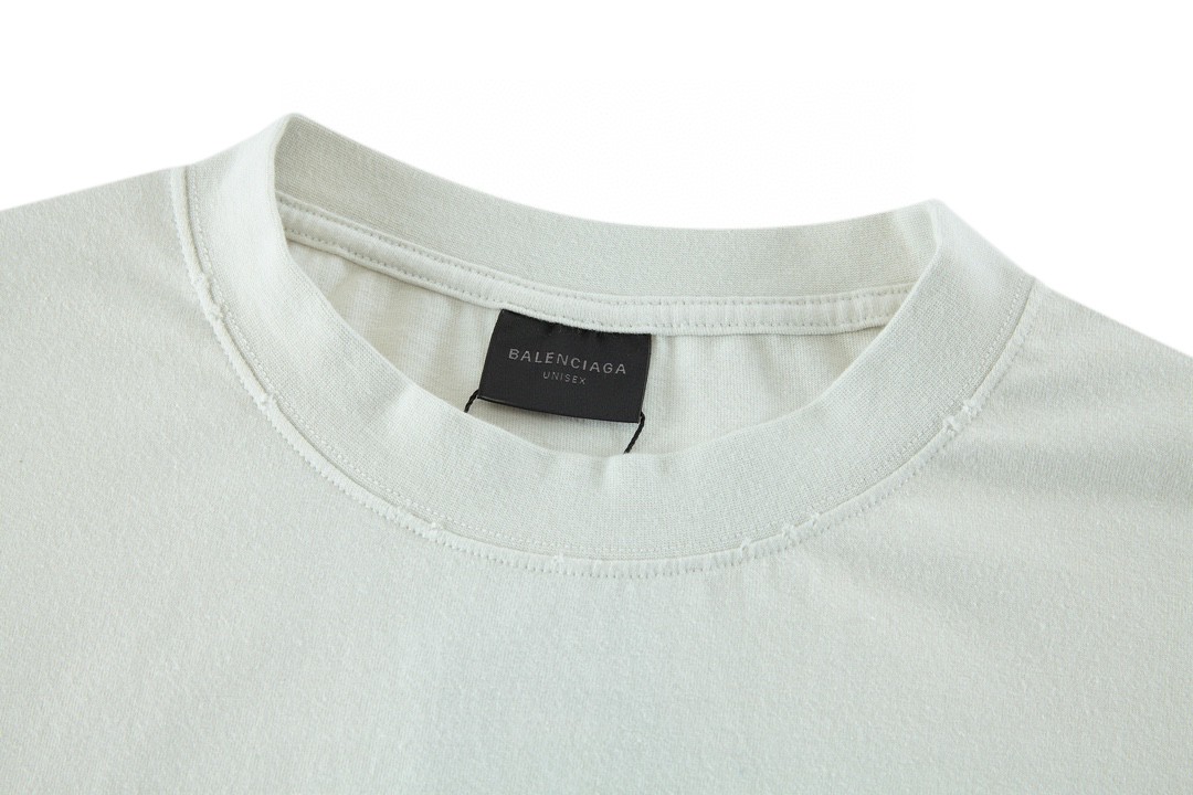 Balenciaga 巴黎世家 剪刀图案字母logo印花 圆领 短袖 T恤 夏季 米白色 739784TOVK19012