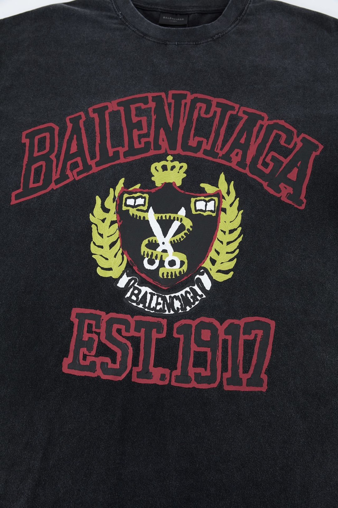 Balenciaga 巴黎世家 剪刀图案字母logo印花 圆领 短袖 T恤 夏季 黑色 739784TOVK11055