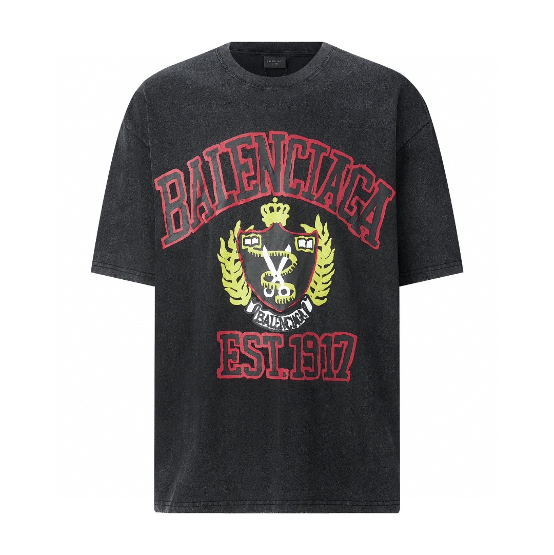 Balenciaga 巴黎世家 剪刀图案字母logo印花 圆领 短袖 T恤 夏季 黑色 739784TOVK11055