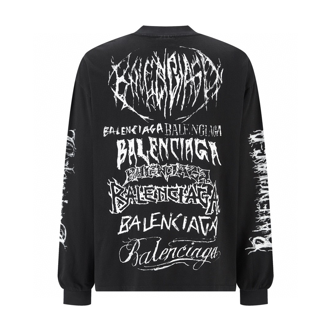 Balenciaga 巴黎世家 New Year 新年系列 字母印花 卫衣 T恤 圆领 长袖 黑色 699191TPVO31569