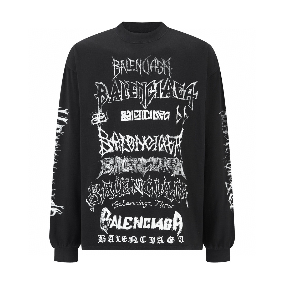Balenciaga 巴黎世家 New Year 新年系列 字母印花 卫衣 T恤 圆领 长袖 黑色 699191TPVO31569