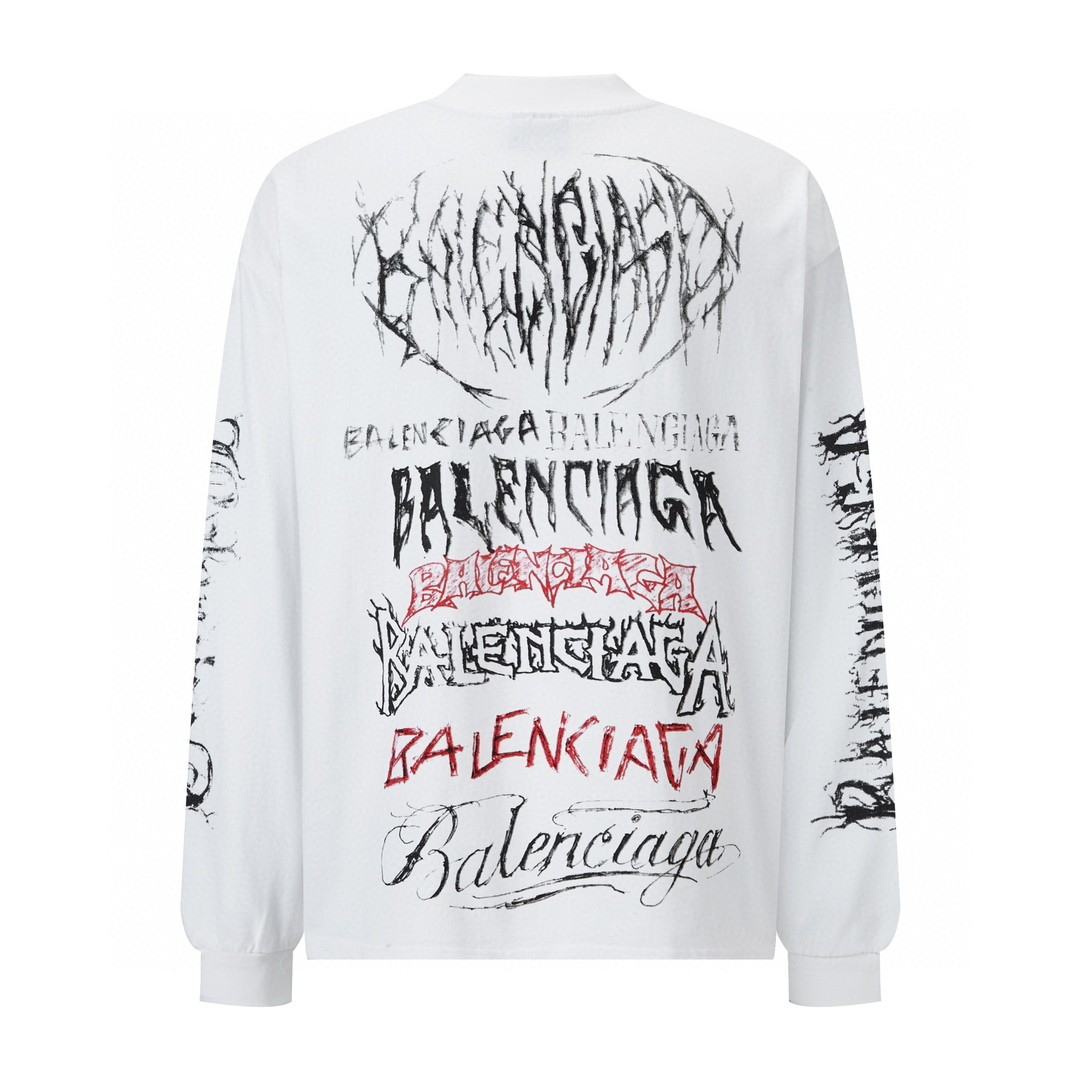 Balenciaga 巴黎世家 New Year 新年系列 字母印花 卫衣 T恤 圆领 长袖 白色 699191TPVO29065