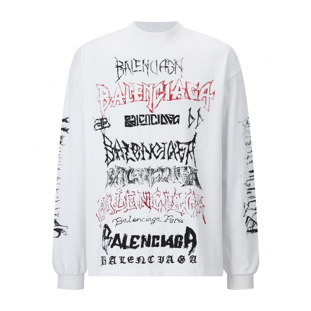 Balenciaga 巴黎世家 New Year 新年系列 字母印花 卫衣 T恤 圆领 长袖 白色 699191TPVO29065