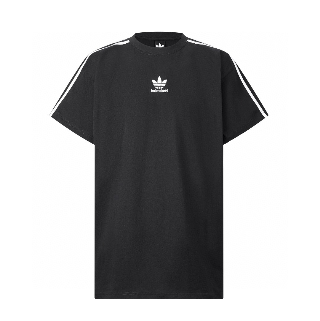 Balenciaga 巴黎世家 adidas 联名款 刺绣字母Logo 圆领 短袖 T恤 夏季 黑色 IB5243