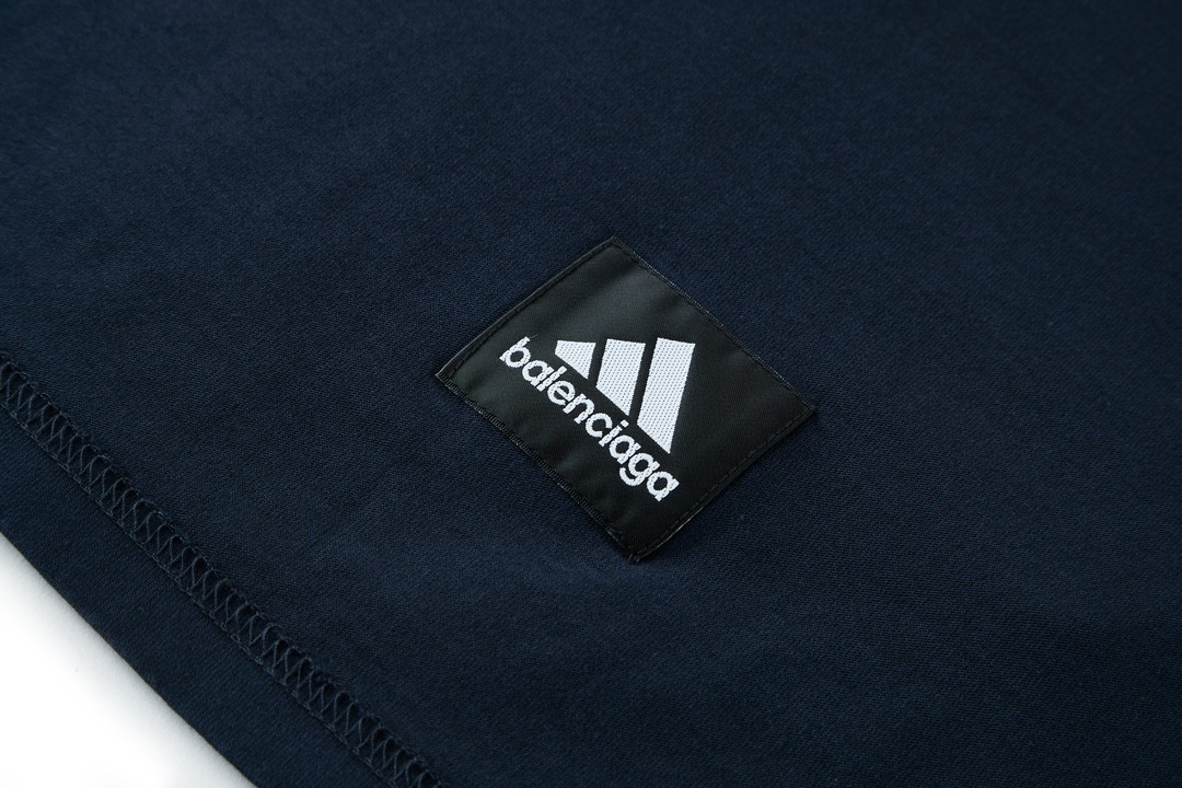 Balenciaga 巴黎世家 adidas 联名款 刺绣字母Logo 圆领 短袖 T恤 夏季 深蓝色 731769TNVA64356