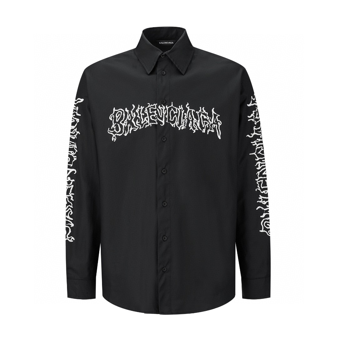 Balenciaga 巴黎世家 SS24 New Year 新年系列 Logo 印花 衬衫 长袖 秋冬 黑色 773374TPM231000