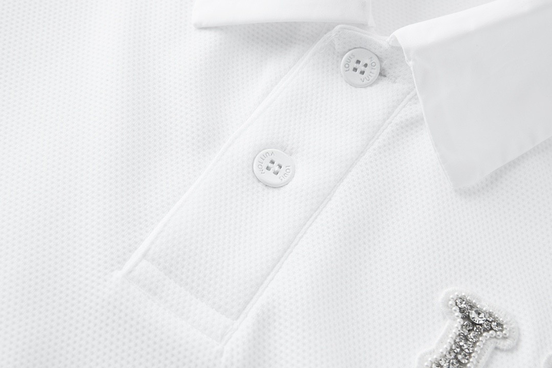 LOUIS VUITTON 路易威登 菲董 水钻字母logo Polo衫 短袖 圆领 上衣 夏款 白色 