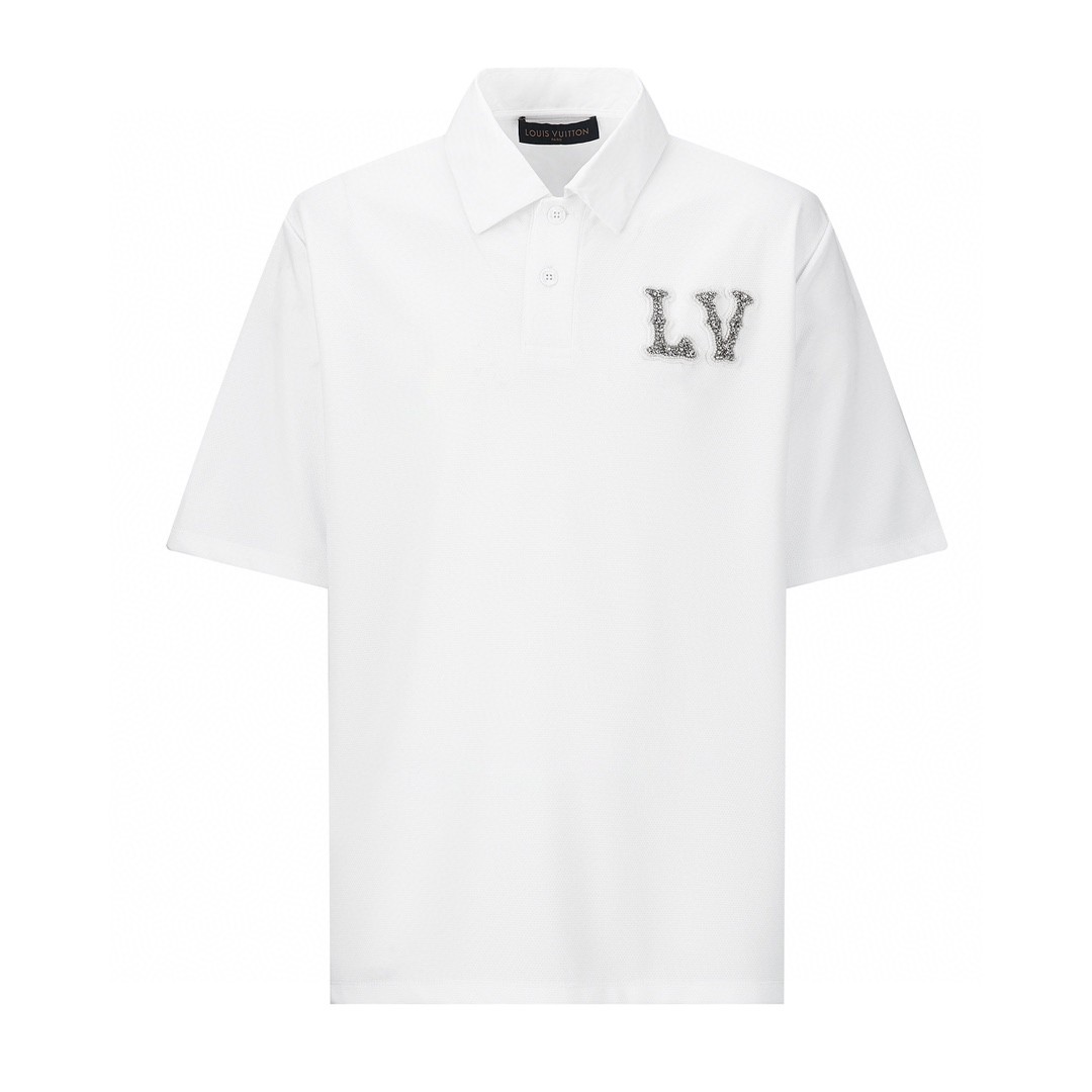 LOUIS VUITTON 路易威登 菲董 水钻字母logo Polo衫 短袖 圆领 上衣 夏款 白色 