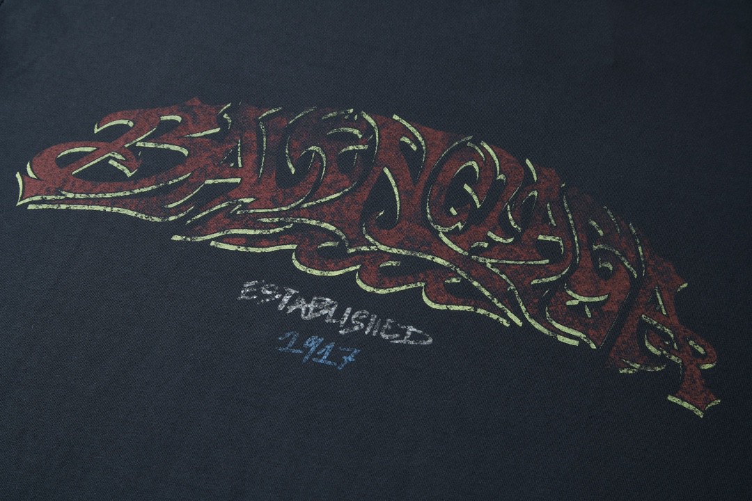 Balenciaga 巴黎世家 火焰图腾 圆领 短袖 T恤 夏季 黑色 739028TPVM81568