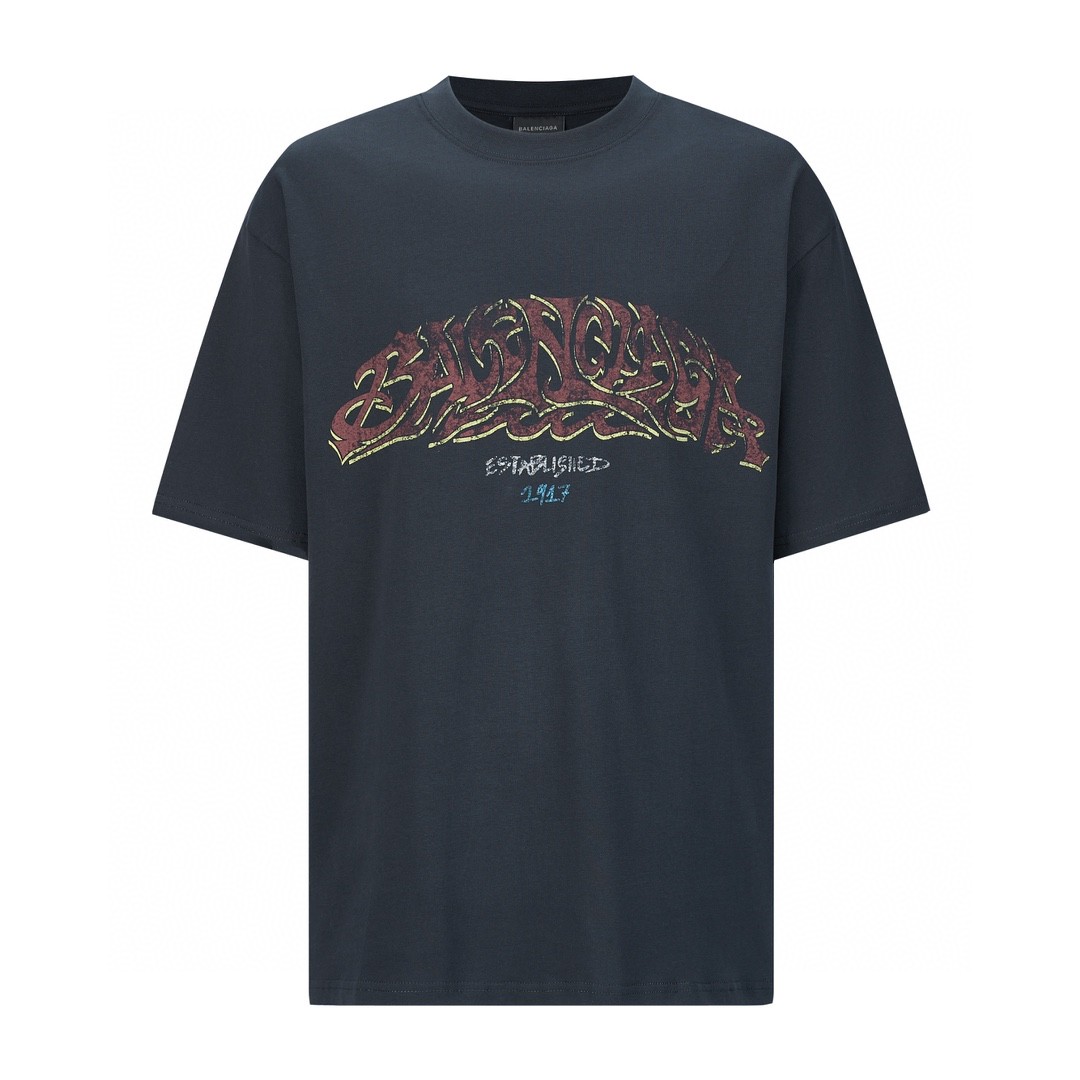 Balenciaga 巴黎世家 火焰图腾 圆领 短袖 T恤 夏季 黑色 739028TPVM81568